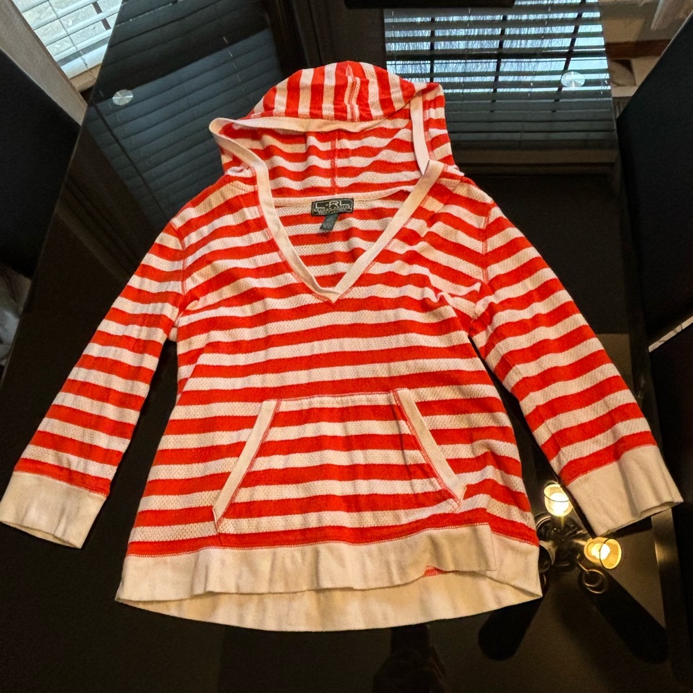 Ralph Lauren Light Hoodie Women’s Large. Orange and white.